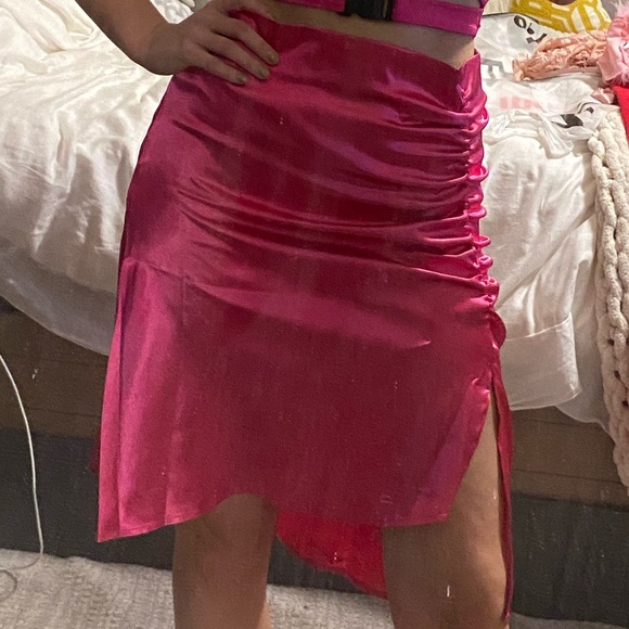 NWOT Shein Hot Pink Satin Midi Skirt - Picture 5 of 9